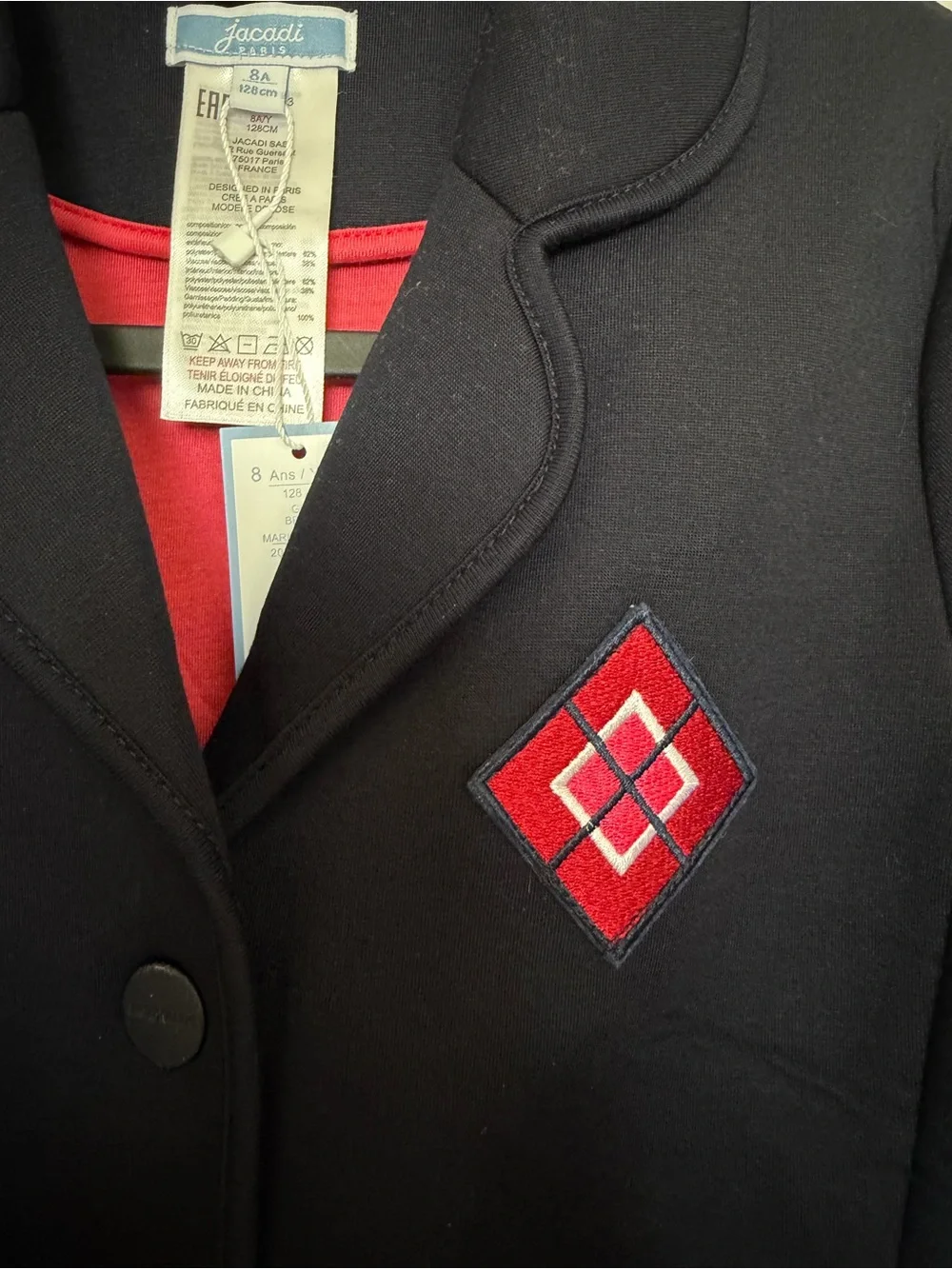 Jacadi Girls Navy Blazer with Red Diamond Patch